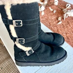 UGG Black Shearling Buckle Boots